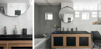 a bathroom with a sink and a mirror at Central Cannes Loft - 15 min Palais des Festivals in Cannes