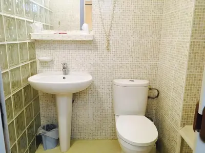 a small bathroom with a toilet and a sink at Boutique Hotel Couleurs Suds in Cannes
