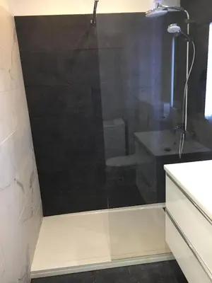 a shower with a glass door in a bathroom at Amazing Studio Cannes Center - Terrassse - 5 min Croisette in Cannes