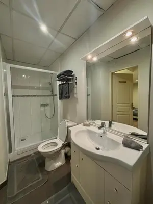 a bathroom with a sink and a toilet and a shower at Résidence Gambetta in Cannes