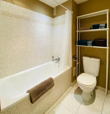 a bathroom with a white toilet and a bath tub at Studio Cannes la Croisette in Cannes