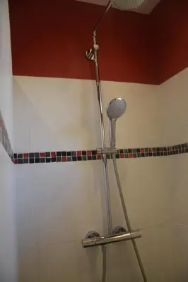 a shower with a shower head in a bathroom at 5 min to sea and Palais des Festivals in Cannes