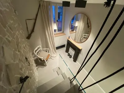 an aerial view of a living room with a mirror at Cannes cote sud in Cannes