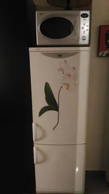a microwave sitting on top of a refrigerator at Notre Dame in Cannes