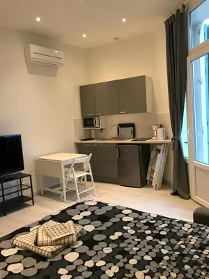a living room with a kitchen and a table at Cannes center in Cannes