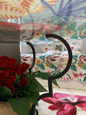 a vase filled with red roses on a table at Cannes Apartment close to Congress Palace, Croisette, Beaches in Cannes