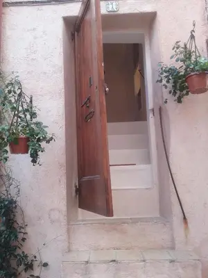 an open door of a building with two potted plants at Studio à 2 pas du Palais in Cannes