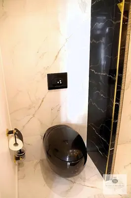 a bathroom with a black toilet and a shower at 'Maison Blanche' in Cannes
