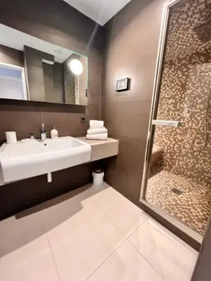 a bathroom with a sink and a shower at Arthur Properties - Montfleury in Cannes