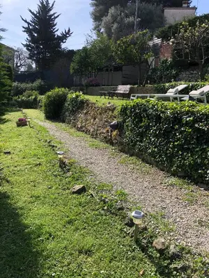 a gravel path in a garden with a hedge at Bed & Breakfast Chambres d'hôtes COTTAGE BELLEVUE in Cannes