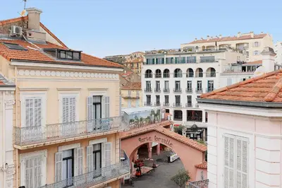 a view of a city with buildings and a balcony at Carrousel stud in Cannes