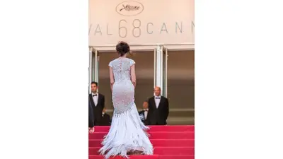 a model walks the red carpet at the elie saab couture fall at Victoria in Cannes