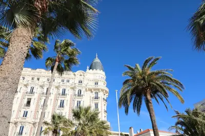 a building with palm trees in front of it at Luxury 1 bedroom Quai St Pierre 2 mins from the Palais & Croisette 269 in Cannes