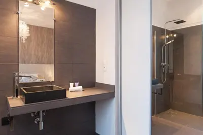 a bathroom with a sink and a shower at Nature 2 pièces 3 étoiles calme plein centre cannes 5 mn des plages et Palais in Cannes