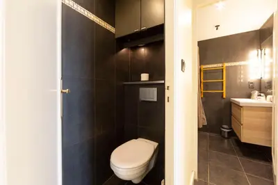 a bathroom with a toilet and a sink at Appartement rénové CANNES, palm beach in Cannes