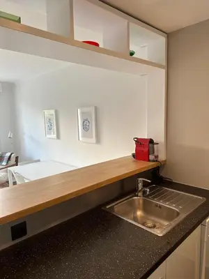 a kitchen with a sink and a counter top at Appartement rénové CANNES, palm beach in Cannes