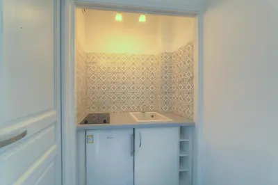 a bathroom with a sink and a counter at IMMOGROOM - Studio - Sea view next to the Palais - CONGRESSBEACHES in Cannes