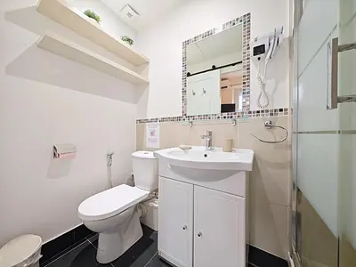 a white bathroom with a toilet and a sink at Croisette carre d'or in Cannes