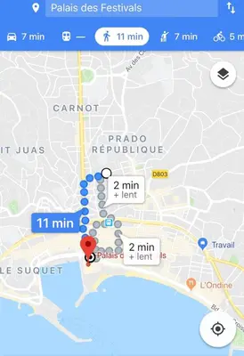 a screenshot of a google map of parado reproute at Cannes: Agréable 2 pièces vue mer panoramique in Cannes
