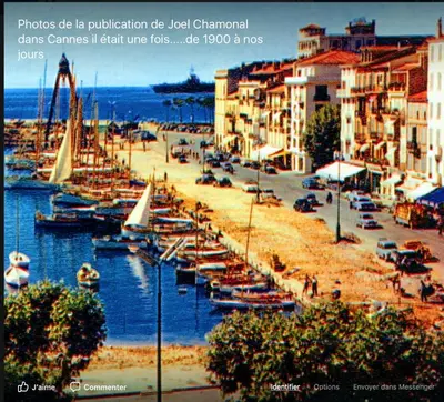 an old photo of a harbor with boats in the water at les néfliers in Cannes