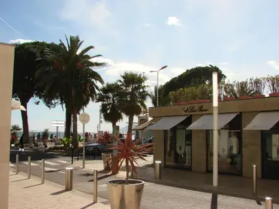 a street with palm trees in front of a building at ACCI Cannes Croisette in Cannes