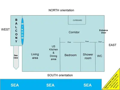 a block diagram of a sea scenario at Palais Miramar: 1 bed side sea view in Cannes