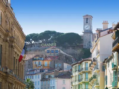 a view of a city with a clock tower at Studios Alea in Cannes