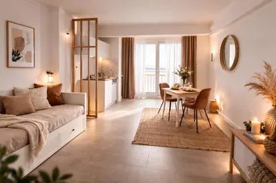 a living room with a couch and a table at Apartment Cannes Croisette in Cannes