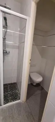 a bathroom with a shower and a toilet at One Bedroom André in Cannes