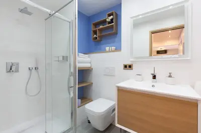 a bathroom with a shower and a toilet and a sink at Cannes NEW Apartment, Palais Des Festivals, CROISETTE, Beaches in Cannes