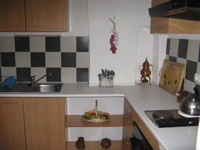 a kitchen with a sink and a bowl of fruit at Karolina Properties - Misericorde Appartements in Cannes