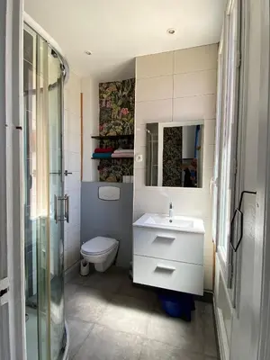 a bathroom with a toilet and a sink and a shower at Appartement PALOMA Proche Cannes in Le Cannet