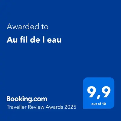 a blue text box with the words awarded to an fill die i exam at Au fil de l eau in Cannes
