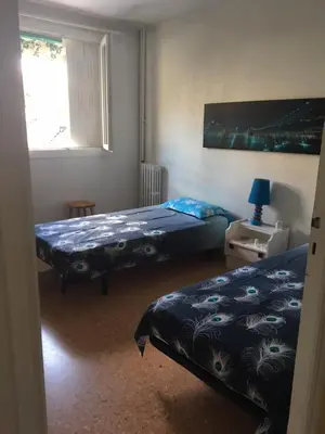 a bedroom with two beds and a window at Lisa V apart in Cannes