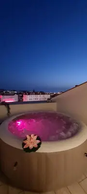 a purple bath tub with a flower in the middle at Residence Provencal - Luxurious - 300m Palais - LRA CANNES in Cannes