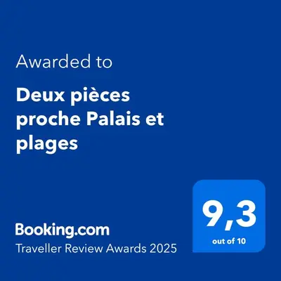 a screenshot of a phone with the text awarded to dix pieces project paljas at Deux pièces proche Palais et plages in Cannes