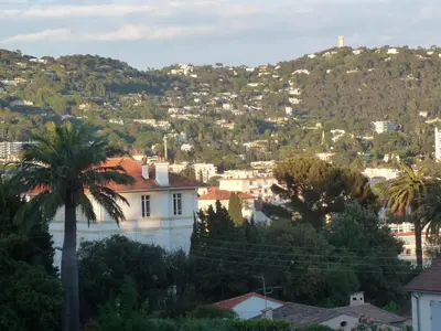 a view of a city with a palm tree at Cannes Vacances chez Steph in Cannes