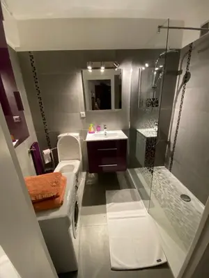 a small bathroom with a sink and a shower at Studio Appartement Cannes Centre - 5 min à pied du Palais des Festivals et Congrès in Cannes