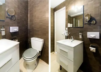 two pictures of a bathroom with a toilet and a sink at Florella République Apartment in Cannes