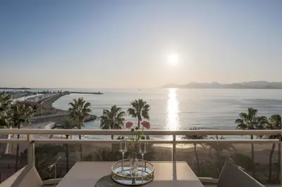 a view of the ocean from the balcony of a condo at On la Croisette: luxe 2 bedrooms/ 2 baths in Cannes