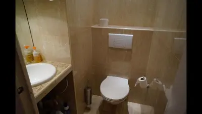 a small bathroom with a toilet and a sink at 124 MIRAMAR 65 LA CROISETTE in Cannes