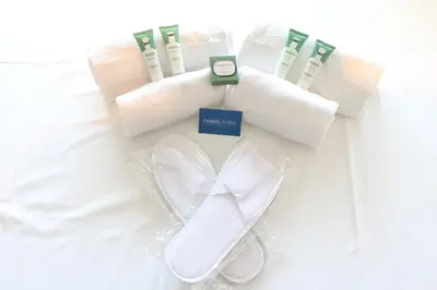 a set of towels and toothbrushes on a bed at Fantastic penthouse 3 bedroom Croisette 406 in Cannes