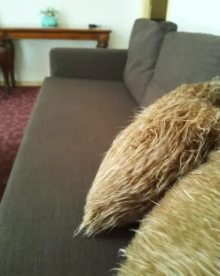 a close up of a couch with a pile of fur at Hotel Alexandre III in Cannes