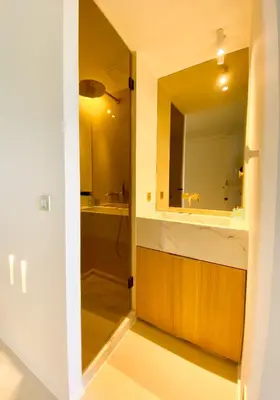 a bathroom with a sink and a mirror at Blvd De La Croisette 82A, Cannes, La Réale in Cannes