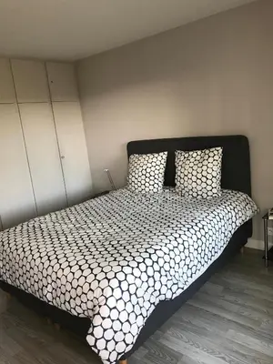 a bedroom with a large bed with two pillows at Très beau T2 dans parc montfleury ,proche centre ,au calme 44 bd Montfleury in Cannes