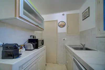 a kitchen with a sink and a microwave at Spacieux 2 Pièces Vue MER, FELIX FAURE- FORVILLE A1B047 in Cannes