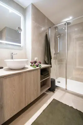 a bathroom with a sink and a shower at Near Croisette- 4 Star Studio -SeaView in Cannes