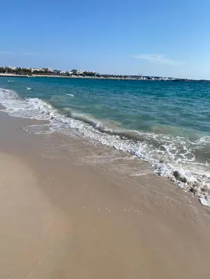 a sandy beach with the ocean in the background at Magnifique 2 pièces Palm Beach bord mer in Cannes