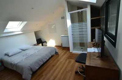 a bedroom with a large bed and a window at VILLA OCEANE in Cannes