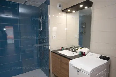 a bathroom with a shower and a sink and a toilet at Carre Ginger in Cannes